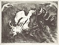 Cockfight Original Drypoint Engraving by the American artist Sybilla Mittell Weber