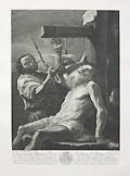 The Martyrdom of St. Bartholomew Original Engraving by the German artist, Karl Ludwig Wust or Carl Wust designed by Mattia Preti called Il Calabrese from The Dresden Gallery