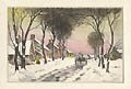A Village in the Winter Original Hand Colored Etching by Paul F. Berdanier