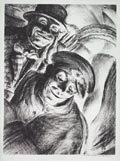 Burlesque Clowns Original Lithograph by the American artist George Hartwell also known as George Kenneth Hartwell