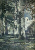 Birch Trees Original Etching by the American artist Frank Le Brun Kirkpartick designed by Theophile de Bock