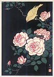 Canary and Roses Original Woodcut by Ohara Koson