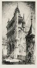 Notre Dame Dijon Original Etching and Drypoint by the Canadian American artist Robert Fulton Logan also listed as Robert Logan