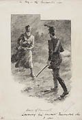 Lowing his Bayonet from A Boy in the Peninsular War Original Pen and Ink Drawing by the English Australian artist Dennis Colbron Pearse