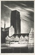 Malines Original Etching by the American artist Alfred Easton Poor