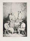 Les Eplucheurs The Peelers Original Etching by the French artist Theodule Augustin Ribot also listed as Theodule Ribot published for the Societe des Aqua Fortistes Eaux Fortes Modernes by Cadart and F Chevalier and A Cadart and Luquet