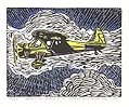 Spirit of Speed I Airplane in Motion Original Linocut by The American artist Michael Robbins also known as Michael Jed Robbins