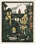 Courtyard at Rouen Original Woodcut by the American artist Howard Simon