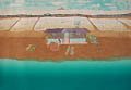 Pelicano Club Original Lithograph, Screen Print Collage Sand and Hand Coloring by Agnes Story