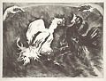 Cockfight Original Drypoint Engraving by the American artist Sybilla Mittell Weber