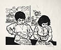 Children Working for Peace Original Linocut by the American artist Mariana Yampolsky