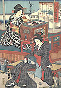 A Scene in Yokohama Original Japanese Woodcut by The Japanese artist Yoshifuji